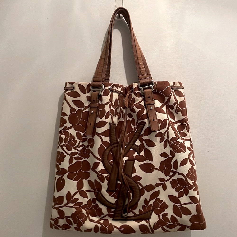 Authentic YSL Canvas Tote with tropical print.